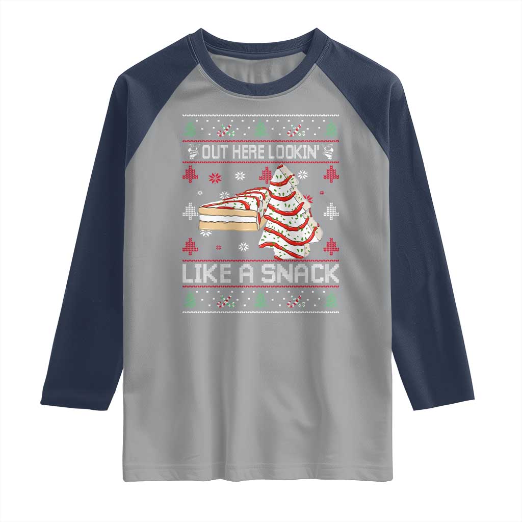 Debbies Christmas Tree Cake Raglan Shirt Out Here Lookin Like A Snack TS10 Sport Gray Navy Print Your Wear