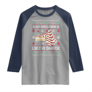Debbies Christmas Tree Cake Raglan Shirt Out Here Lookin Like A Snack TS10 Sport Gray Navy Print Your Wear