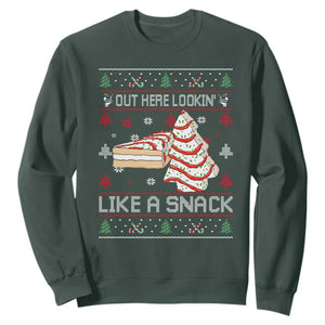 Debbies Christmas Tree Cake Sweatshirt Out Here Lookin Like A Snack TS10 Dark Forest Green Print Your Wear