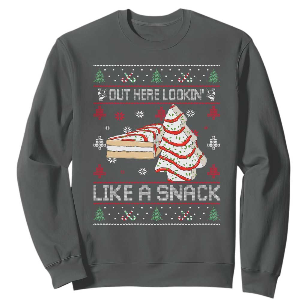 Debbies Christmas Tree Cake Sweatshirt Out Here Lookin Like A Snack TS10 Dark Heather Print Your Wear