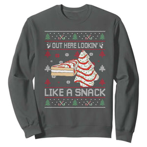 Debbies Christmas Tree Cake Sweatshirt Out Here Lookin Like A Snack TS10 Dark Heather Print Your Wear