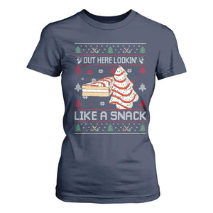 Debbies Christmas Tree Cake T Shirt For Women Out Here Lookin Like A Snack TS10 Navy Print Your Wear