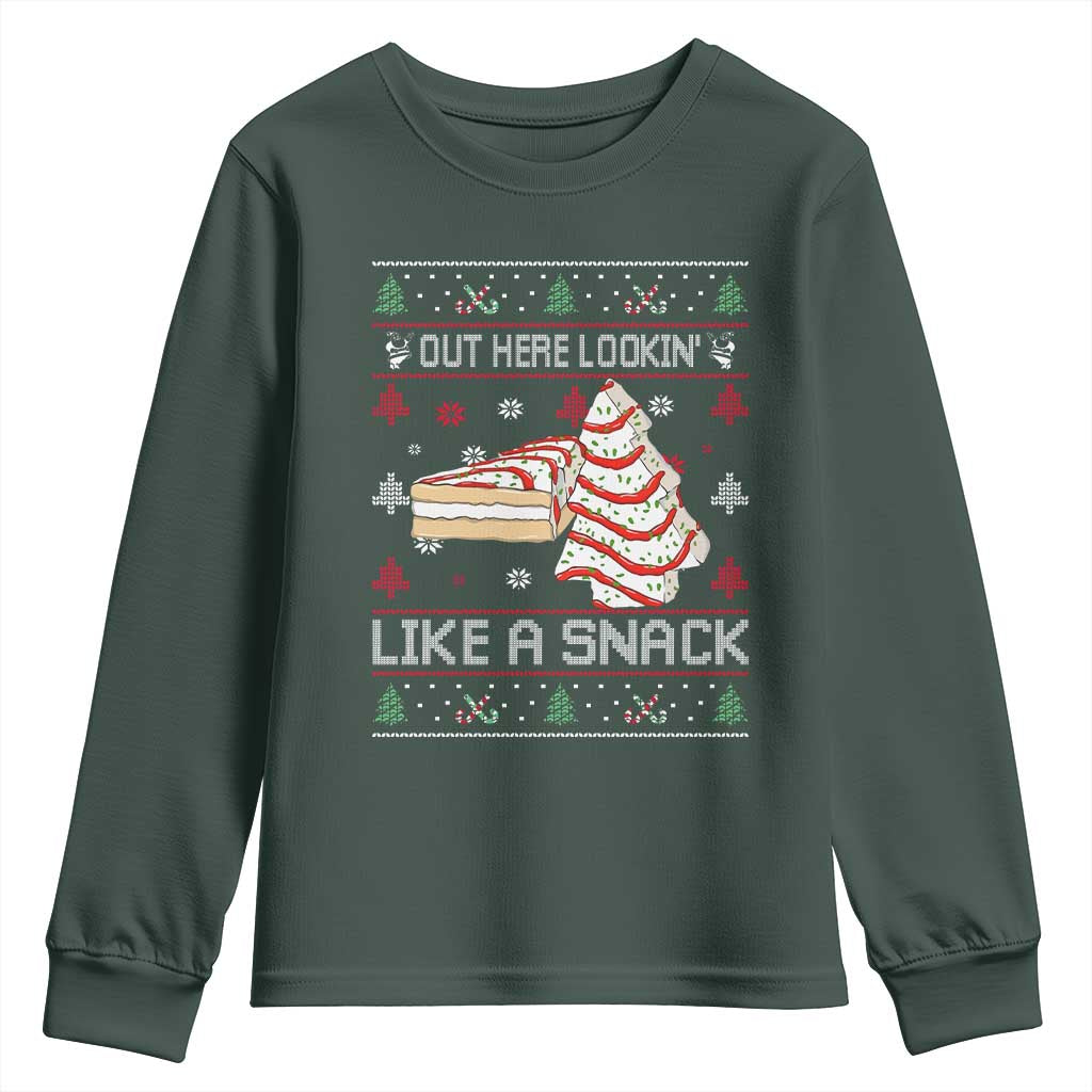 Debbies Christmas Tree Cake Youth Sweatshirt Out Here Lookin Like A Snack TS10 Dark Forest Green Print Your Wear
