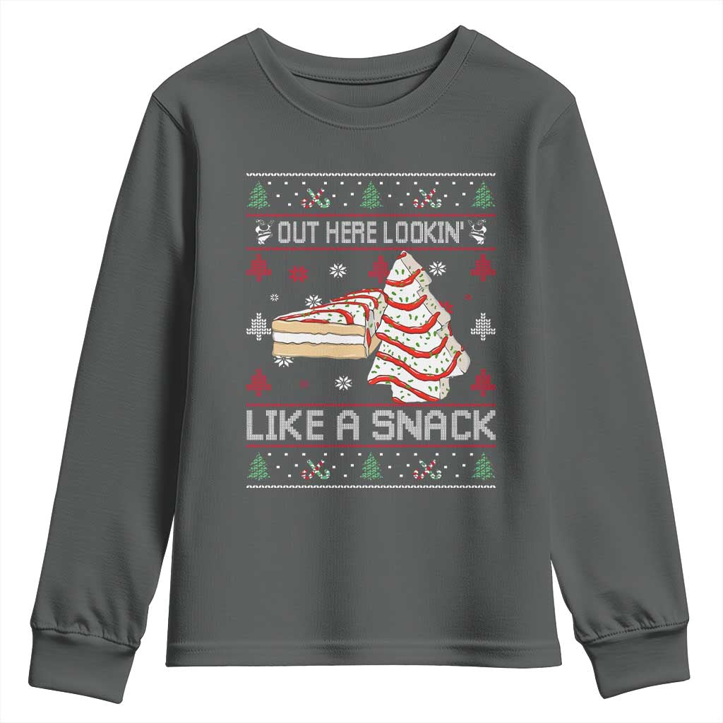 Debbies Christmas Tree Cake Youth Sweatshirt Out Here Lookin Like A Snack TS10 Dark Heather Print Your Wear
