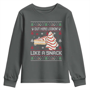 Debbies Christmas Tree Cake Youth Sweatshirt Out Here Lookin Like A Snack TS10 Dark Heather Print Your Wear