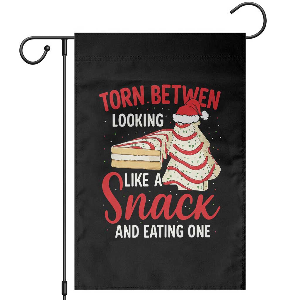 Torn Between Looking Like A Snack Or Eating One Christmas Garden Flag Debbies Tree Cake TS10 Black Print Your Wear