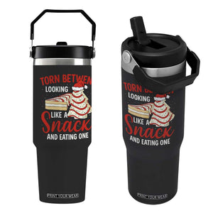 Torn Between Looking Like A Snack Or Eating One Christmas Flip Straw Tumbler Debbies Tree Cake TS10 One Size: 30 oz Black Print Your Wear
