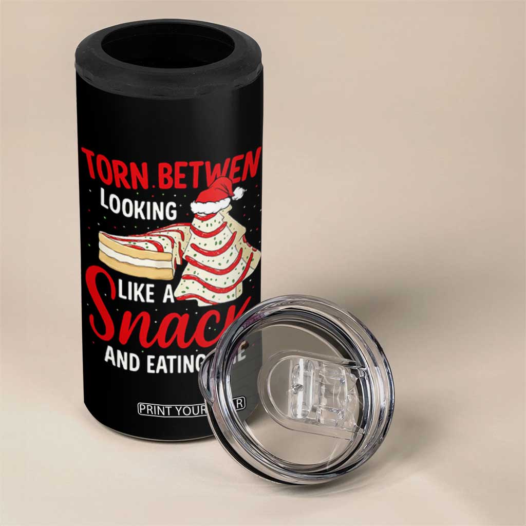 Torn Between Looking Like A Snack Or Eating One Christmas 4 in 1 Can Cooler Tumbler Debbies Tree Cake TS10 Print Your Wear