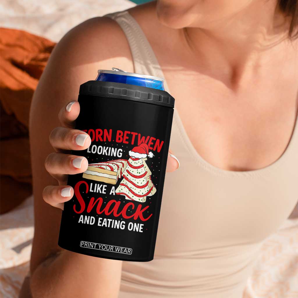 Torn Between Looking Like A Snack Or Eating One Christmas 4 in 1 Can Cooler Tumbler Debbies Tree Cake TS10 Print Your Wear