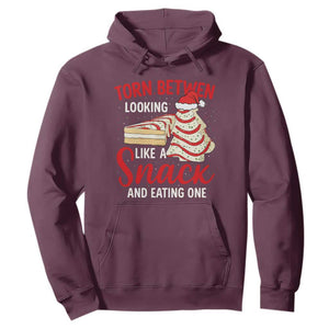Torn Between Looking Like A Snack Or Eating One Christmas Hoodie Debbies Tree Cake TS10 Maroon Print Your Wear