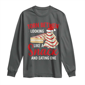 Torn Between Looking Like A Snack Or Eating One Christmas Long Sleeve Shirt Debbies Tree Cake TS10 Dark Heather Print Your Wear