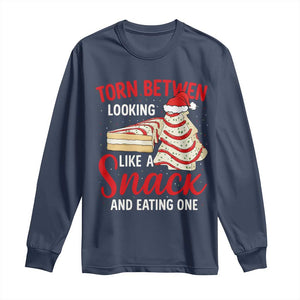 Torn Between Looking Like A Snack Or Eating One Christmas Long Sleeve Shirt Debbies Tree Cake TS10 Navy Print Your Wear