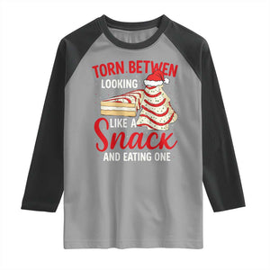 Torn Between Looking Like A Snack Or Eating One Christmas Raglan Shirt Debbies Tree Cake TS10 Sport Gray Black Print Your Wear