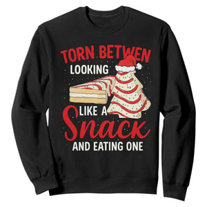 Torn Between Looking Like A Snack Or Eating One Christmas Sweatshirt Debbies Tree Cake TS10 Black Print Your Wear