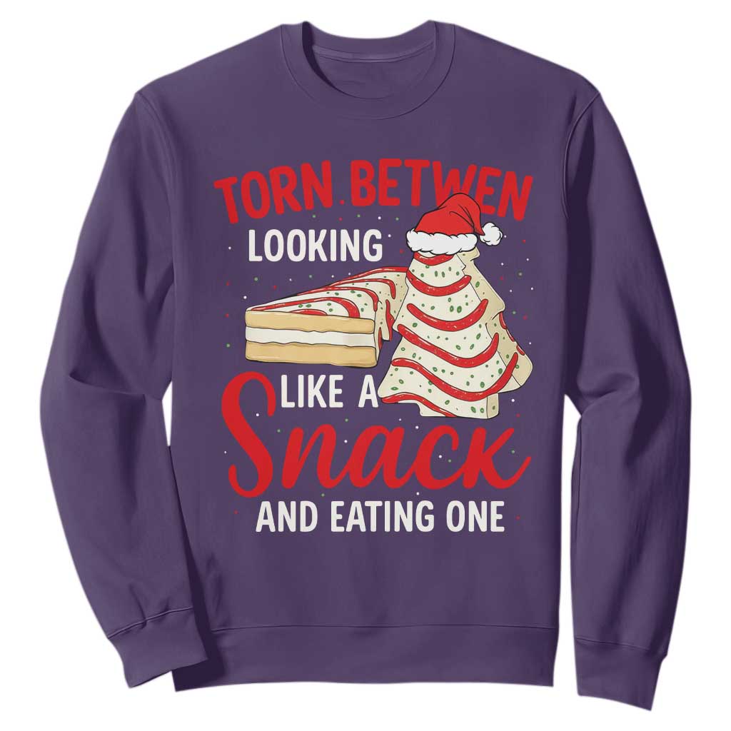 Torn Between Looking Like A Snack Or Eating One Christmas Sweatshirt Debbies Tree Cake TS10 Purple Print Your Wear