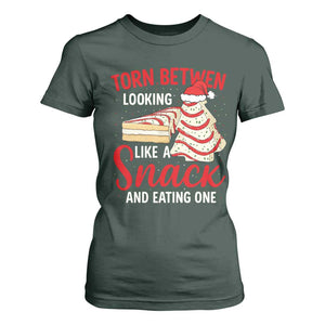 Torn Between Looking Like A Snack Or Eating One Christmas T Shirt For Women Debbies Tree Cake TS10 Dark Forest Green Print Your Wear