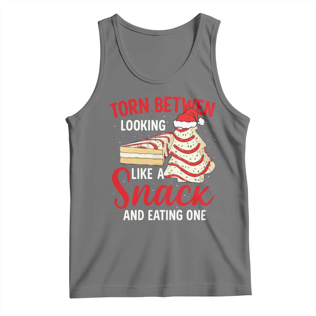 Torn Between Looking Like A Snack Or Eating One Christmas Tank Top Debbies Tree Cake TS10 Black Heather Print Your Wear