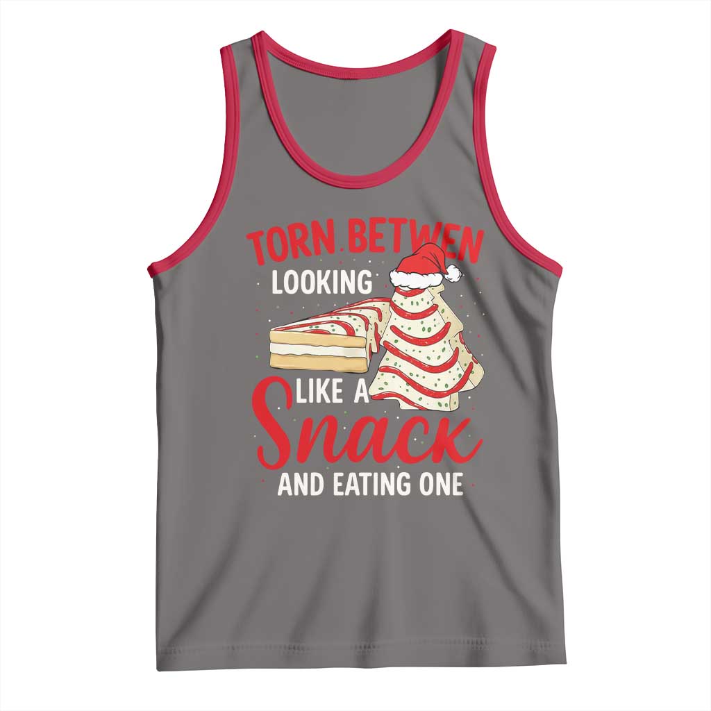 Torn Between Looking Like A Snack Or Eating One Christmas Tank Top Debbies Tree Cake TS10 Deep Heather Red Print Your Wear