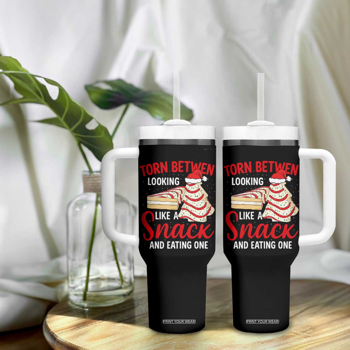 Torn Between Looking Like A Snack Or Eating One Christmas Tumbler With Handle Debbies Tree Cake TS10 Print Your Wear