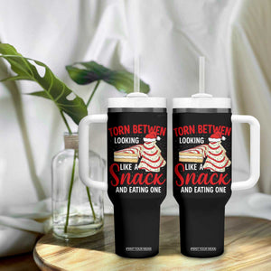 Torn Between Looking Like A Snack Or Eating One Christmas Tumbler With Handle Debbies Tree Cake TS10 Print Your Wear
