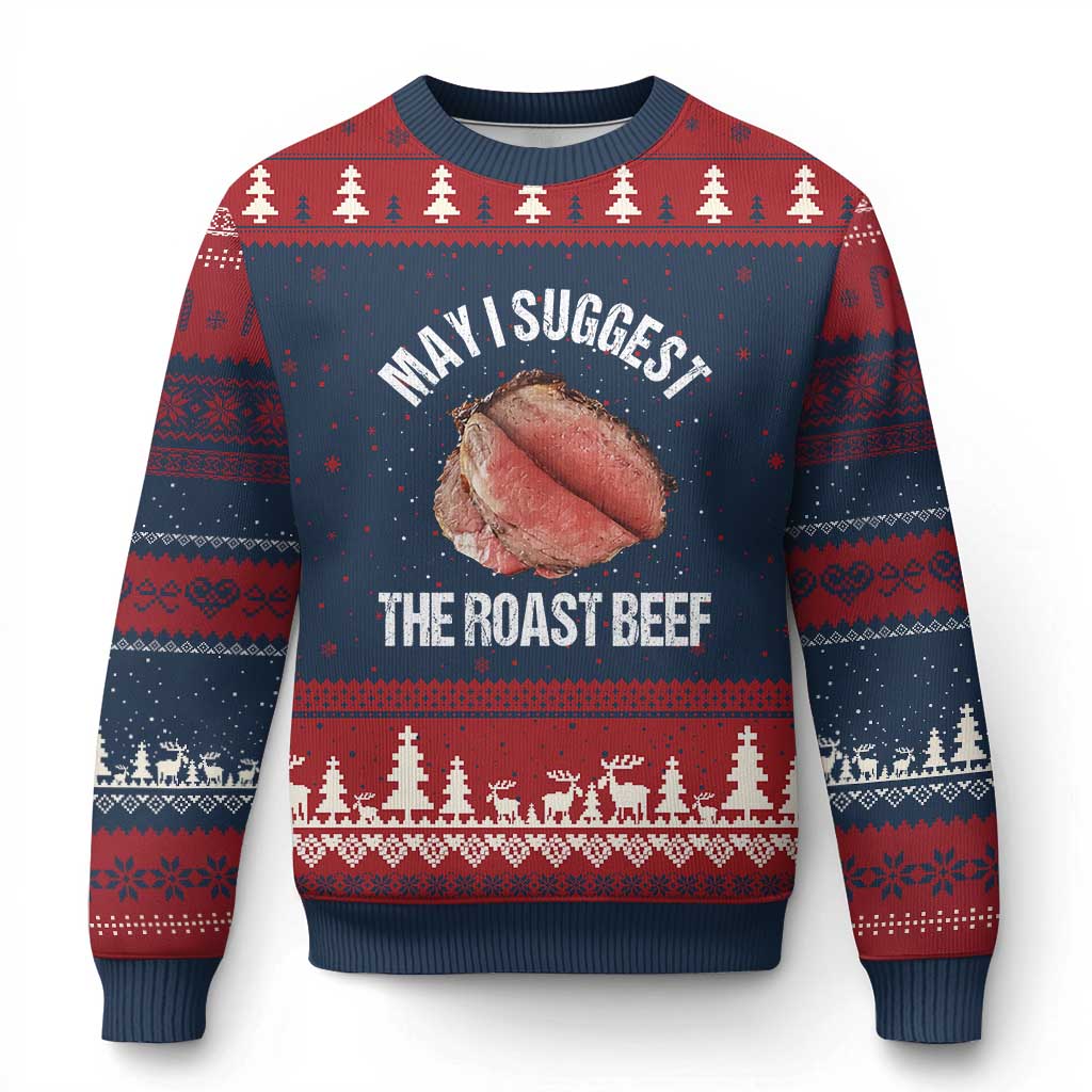Funny Dank Meme Ugly Christmas Sweater May I Suggest The Roast Beef TS10 Navy Red Print Your Wear
