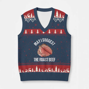 Funny Dank Meme V-Neck Knit Sweater Vest May I Suggest The Roast Beef TS10 Navy Red Print Your Wear