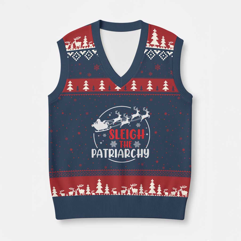 Sleigh The Patriarchy V-Neck Knit Sweater Vest Feminist Xmas Womens Rights TS10 Navy Red Print Your Wear