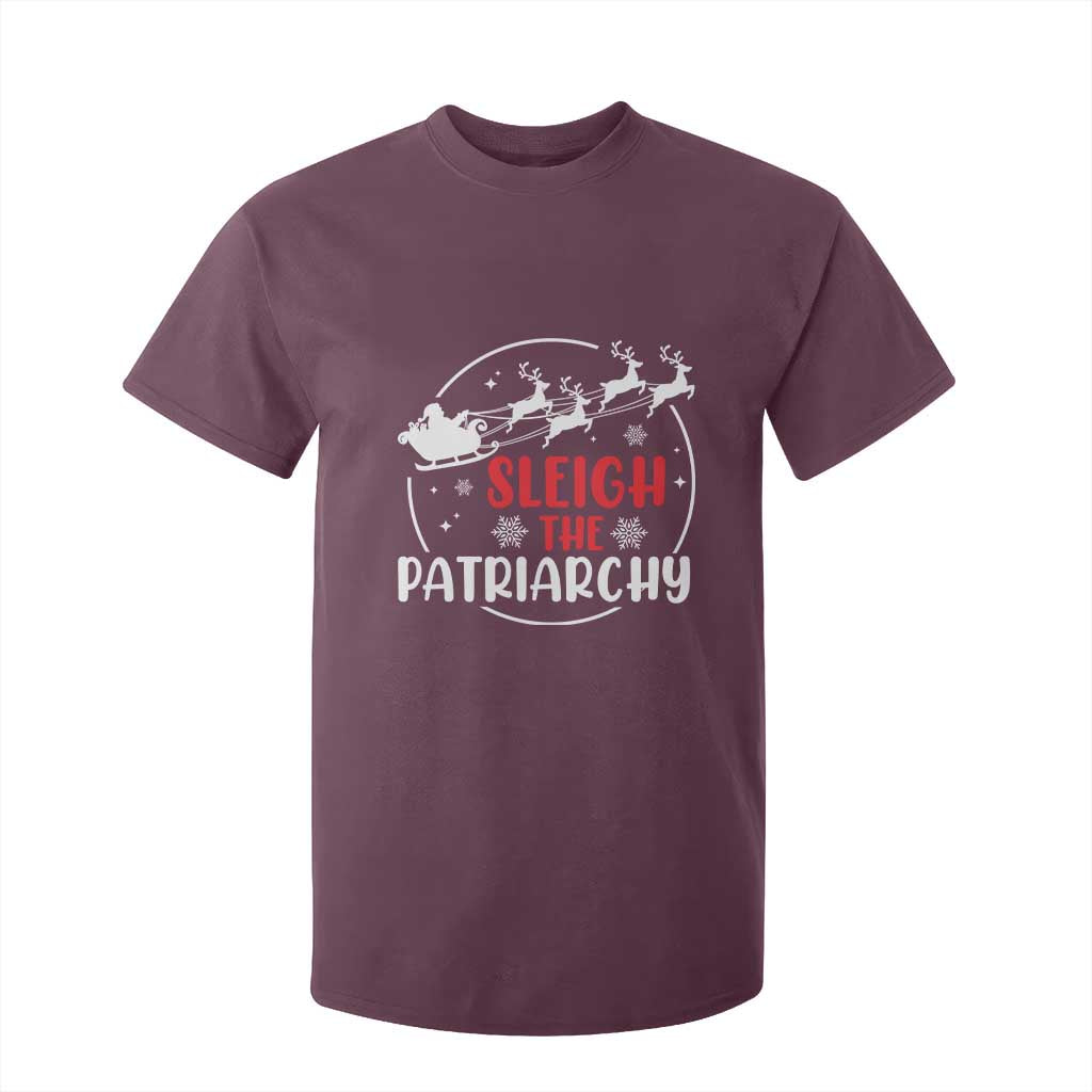 Sleigh The Patriarchy T Shirt For Kid Feminist Christmas Womens Rights TS10 Maroon Print Your Wear