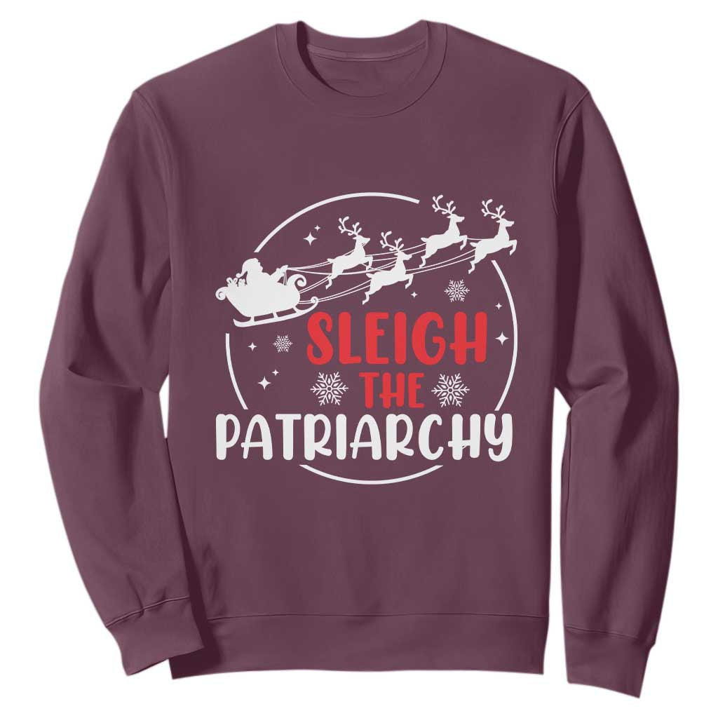 Sleigh The Patriarchy Sweatshirt Feminist Christmas Womens Rights TS10 Maroon Print Your Wear