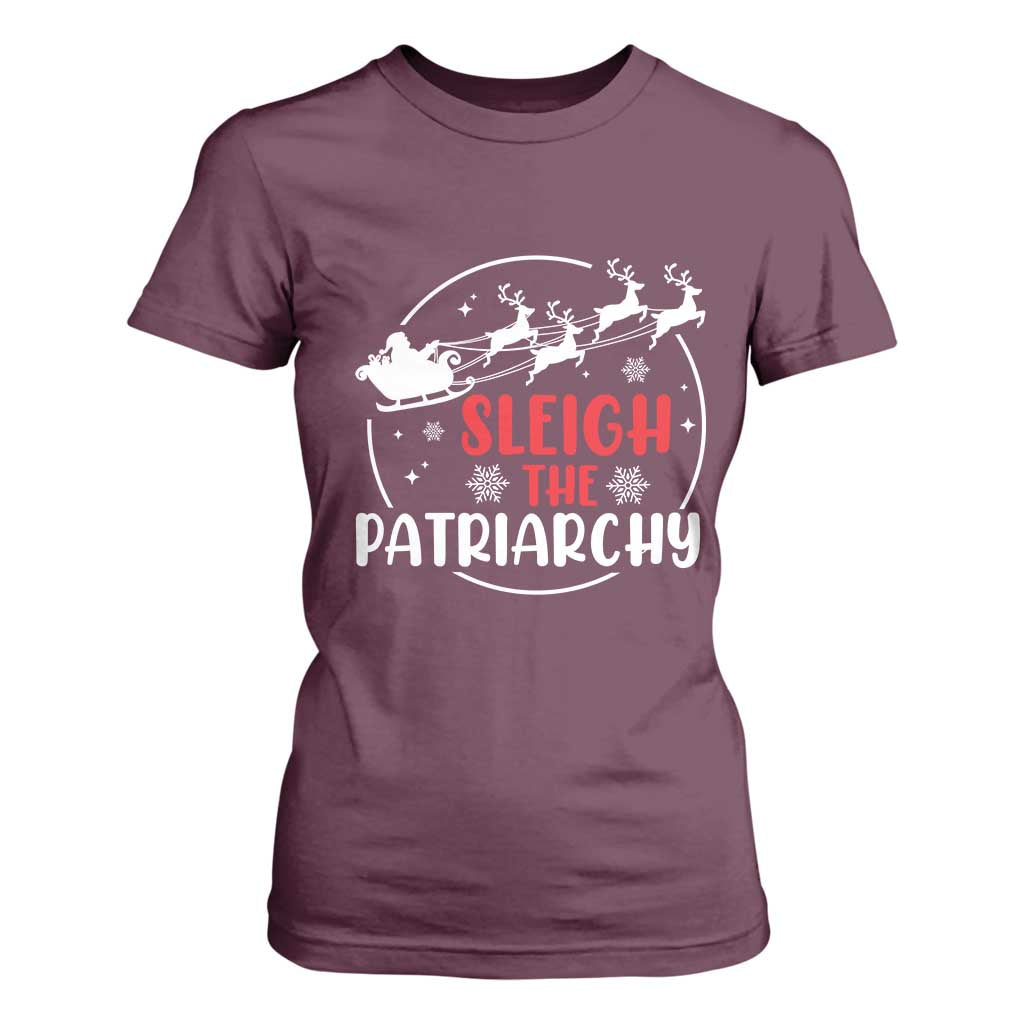 Sleigh The Patriarchy T Shirt For Women Feminist Christmas Womens Rights TS10 Maroon Print Your Wear