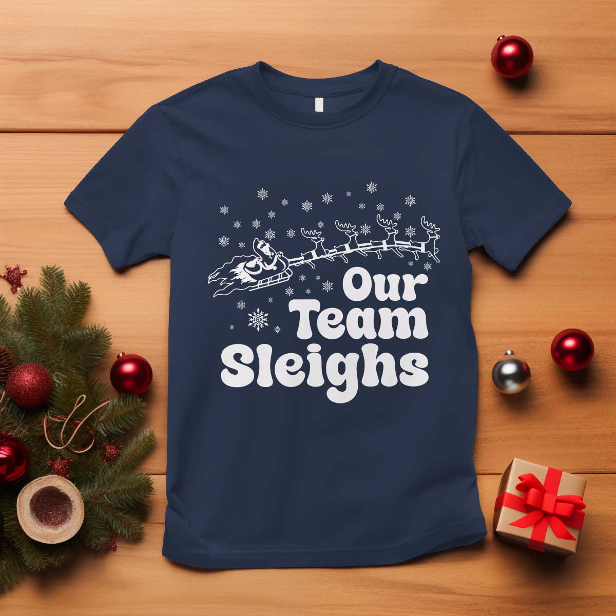 Our Team Sleighs Christmas Matching Group T Shirt Office Team TS10 Navy Print Your Wear