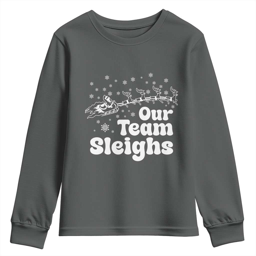 Our Team Sleighs Christmas Matching Group Youth Sweatshirt Office Team TS10 Dark Heather Print Your Wear