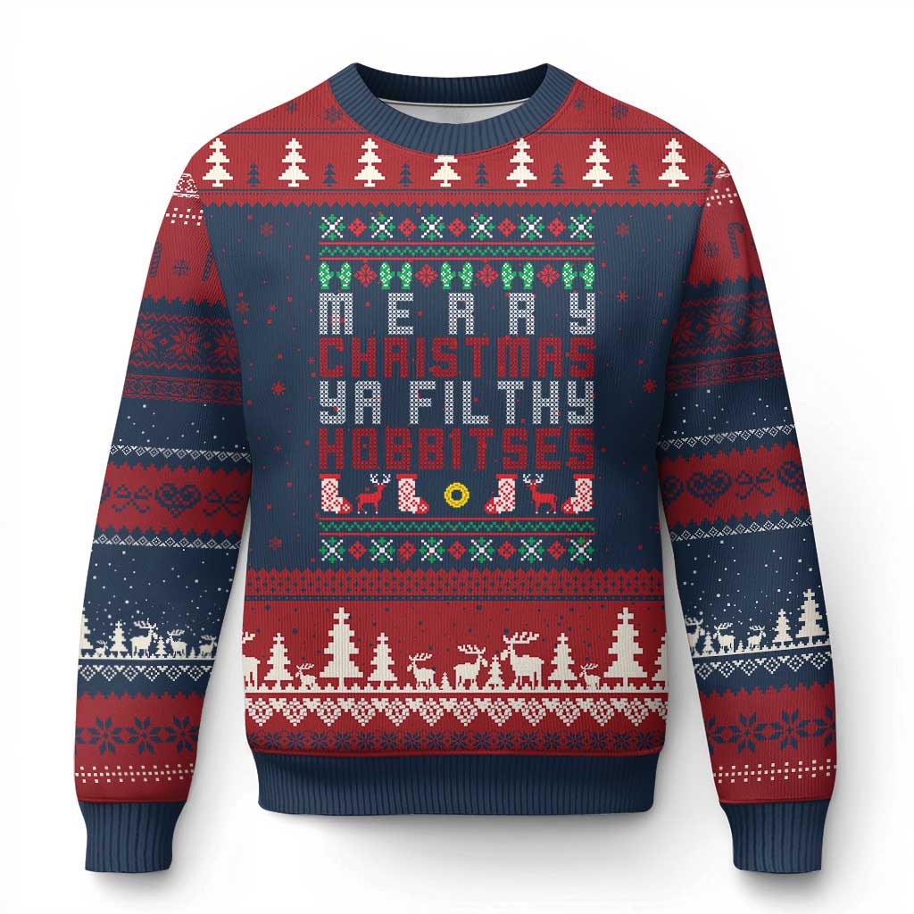 Merry Xmas Ya Filthy Animal Ugly Christmas Sweater Funny Fantasy Movie Meme LOL Ugly Xmas TS10 Navy Red Print Your Wear