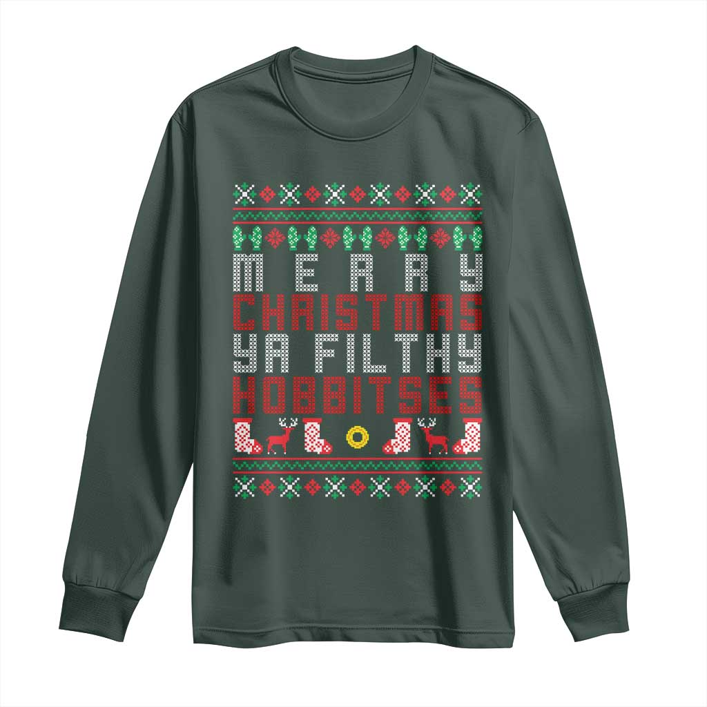 Merry Christmas Ya Filthy Animal Long Sleeve Shirt Funny Fantasy Movie Meme LOL Ugly Xmas TS10 Dark Forest Green Print Your Wear