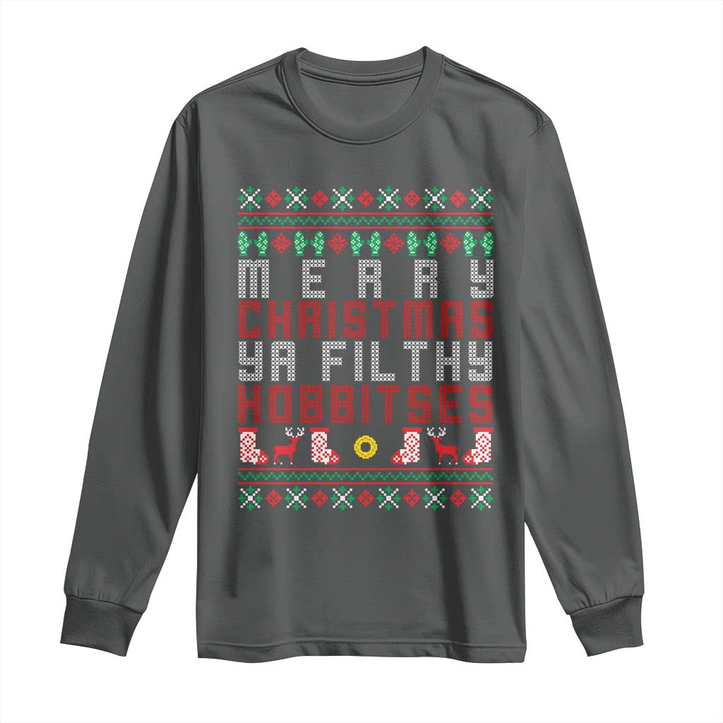 Merry Christmas Ya Filthy Animal Long Sleeve Shirt Funny Fantasy Movie Meme LOL Ugly Xmas TS10 Dark Heather Print Your Wear
