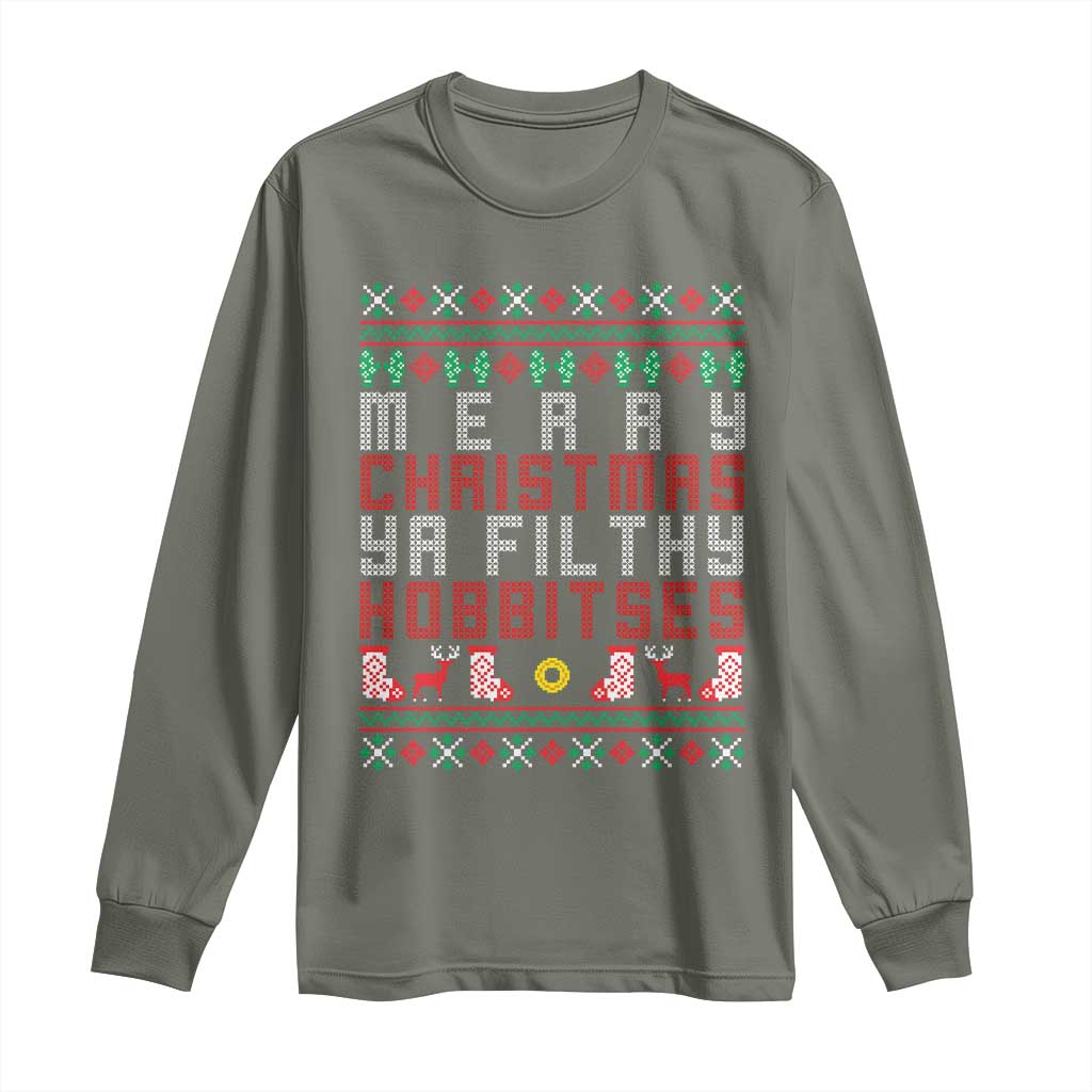 Merry Christmas Ya Filthy Animal Long Sleeve Shirt Funny Fantasy Movie Meme LOL Ugly Xmas TS10 Military Green Print Your Wear