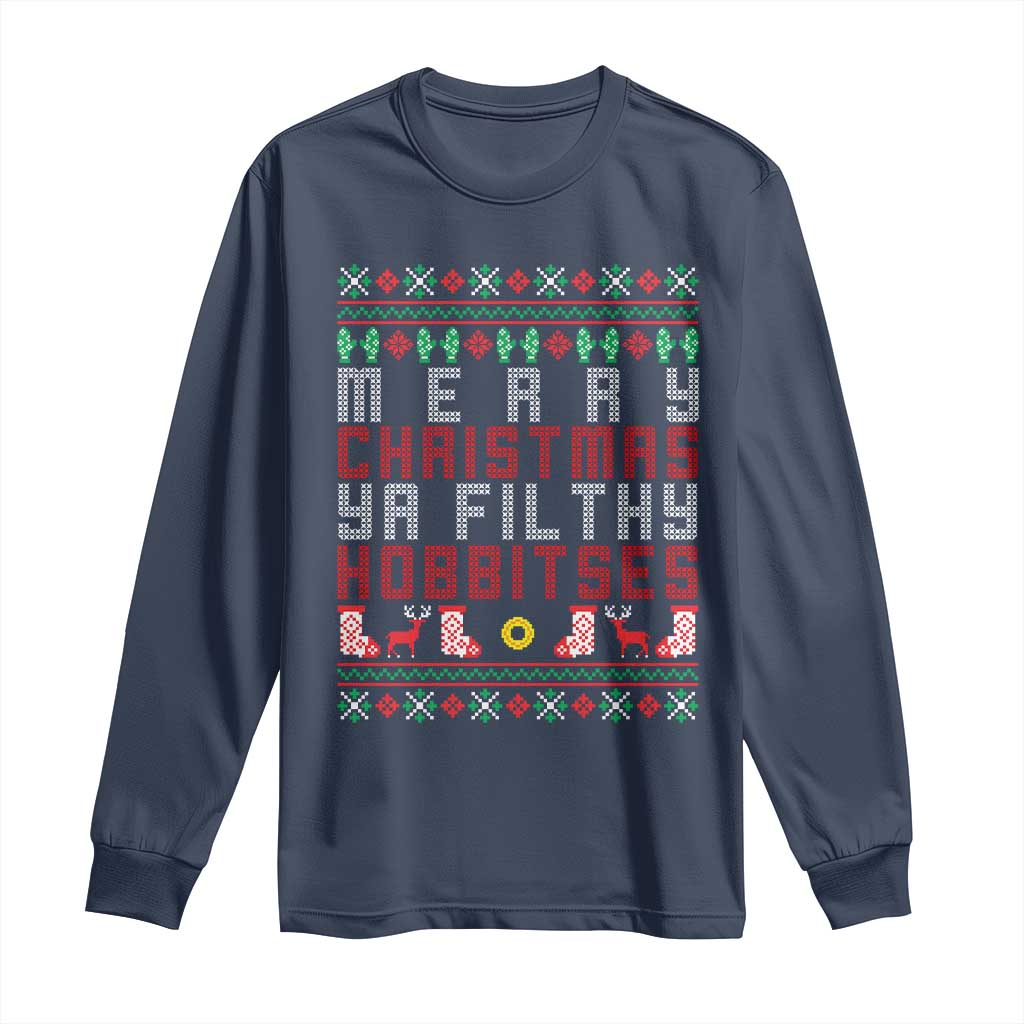 Merry Christmas Ya Filthy Animal Long Sleeve Shirt Funny Fantasy Movie Meme LOL Ugly Xmas TS10 Navy Print Your Wear