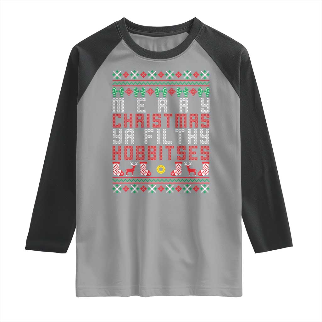 Merry Christmas Ya Filthy Animal Raglan Shirt Funny Fantasy Movie Meme LOL Ugly Xmas TS10 Sport Gray Black Print Your Wear