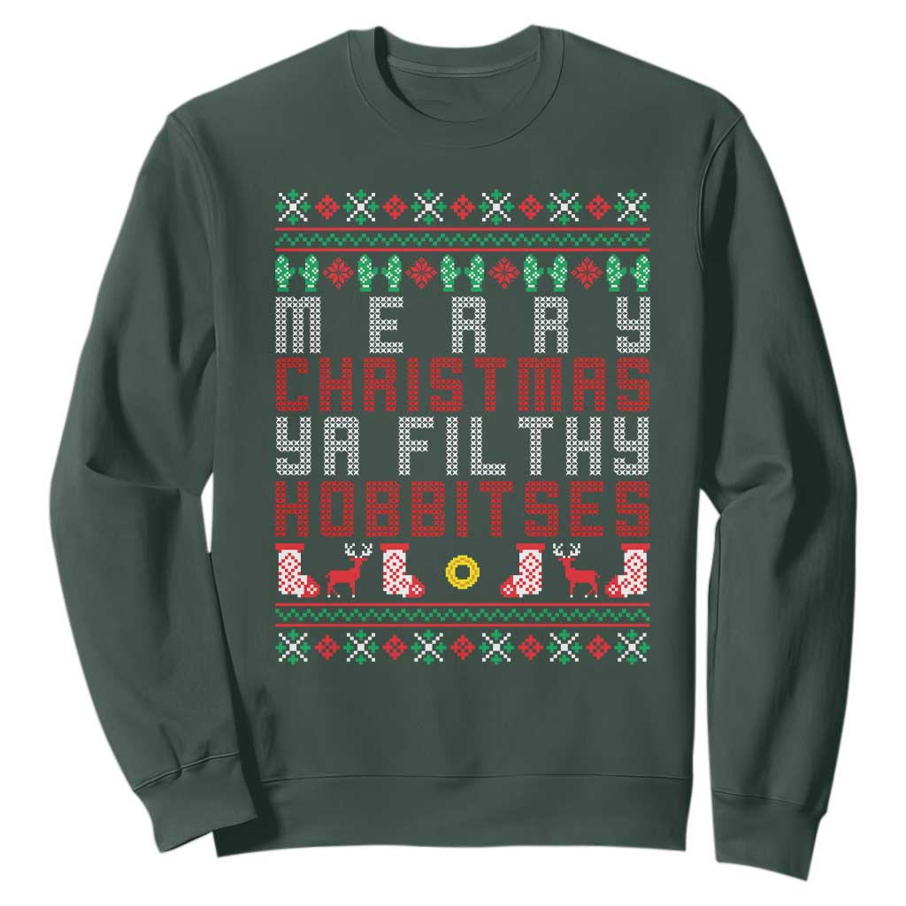 Merry Christmas Ya Filthy Animal Sweatshirt Funny Fantasy Movie Meme LOL Ugly Xmas TS10 Dark Forest Green Print Your Wear