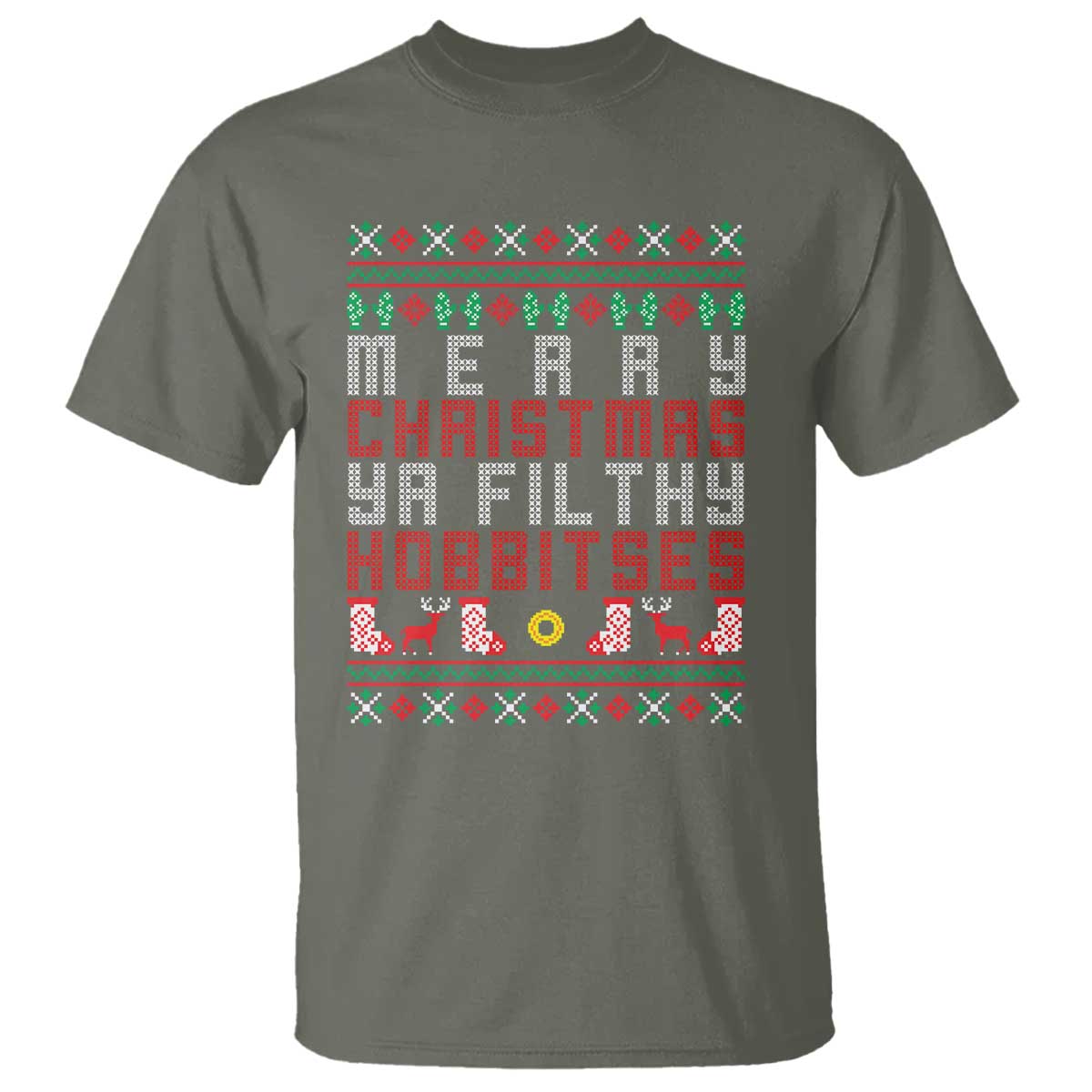 Merry Christmas Ya Filthy Animal T Shirt Funny Fantasy Movie Meme LOL Ugly Xmas TS10 Military Green Print Your Wear