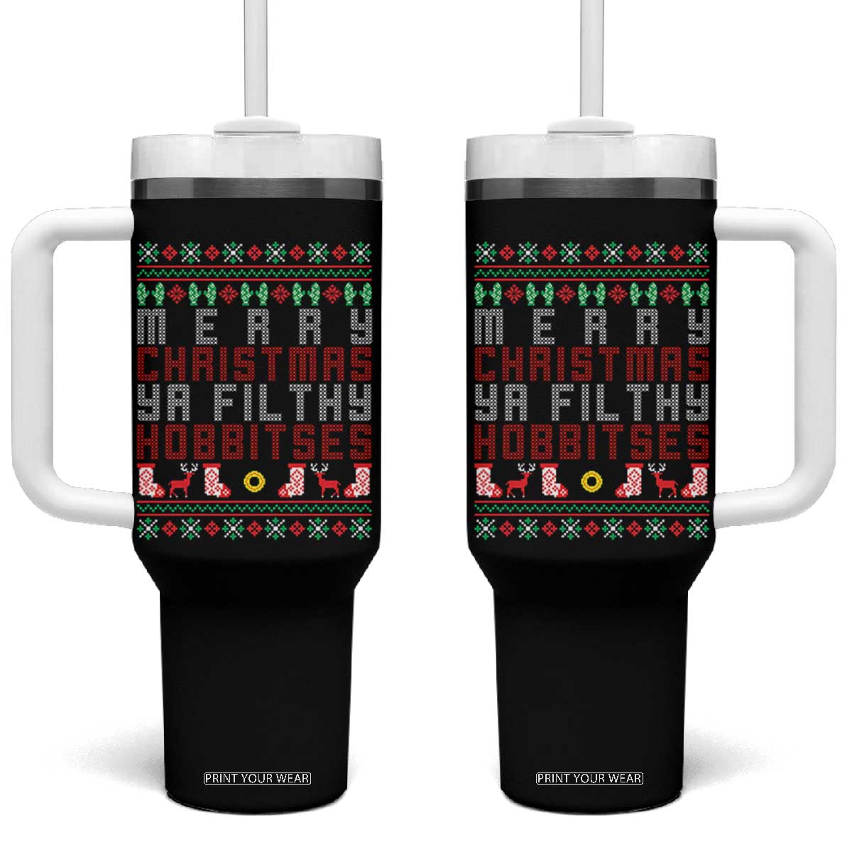 Merry Christmas Ya Filthy Animal Tumbler With Handle Funny Fantasy Movie Meme LOL Ugly Xmas TS10 One Size: 40 oz Black Print Your Wear