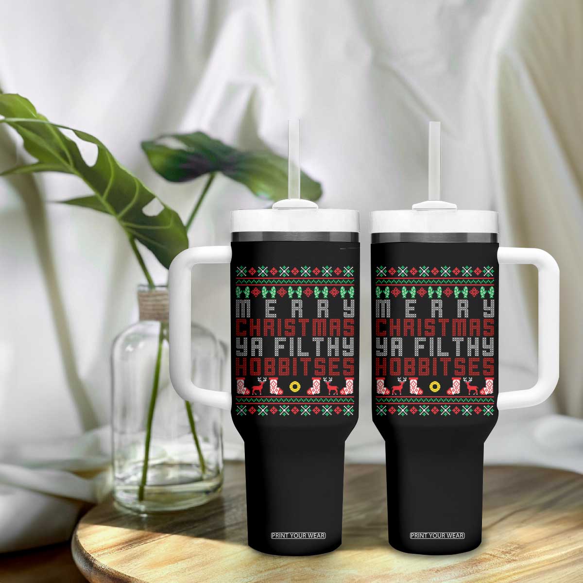 Merry Christmas Ya Filthy Animal Tumbler With Handle Funny Fantasy Movie Meme LOL Ugly Xmas TS10 Print Your Wear