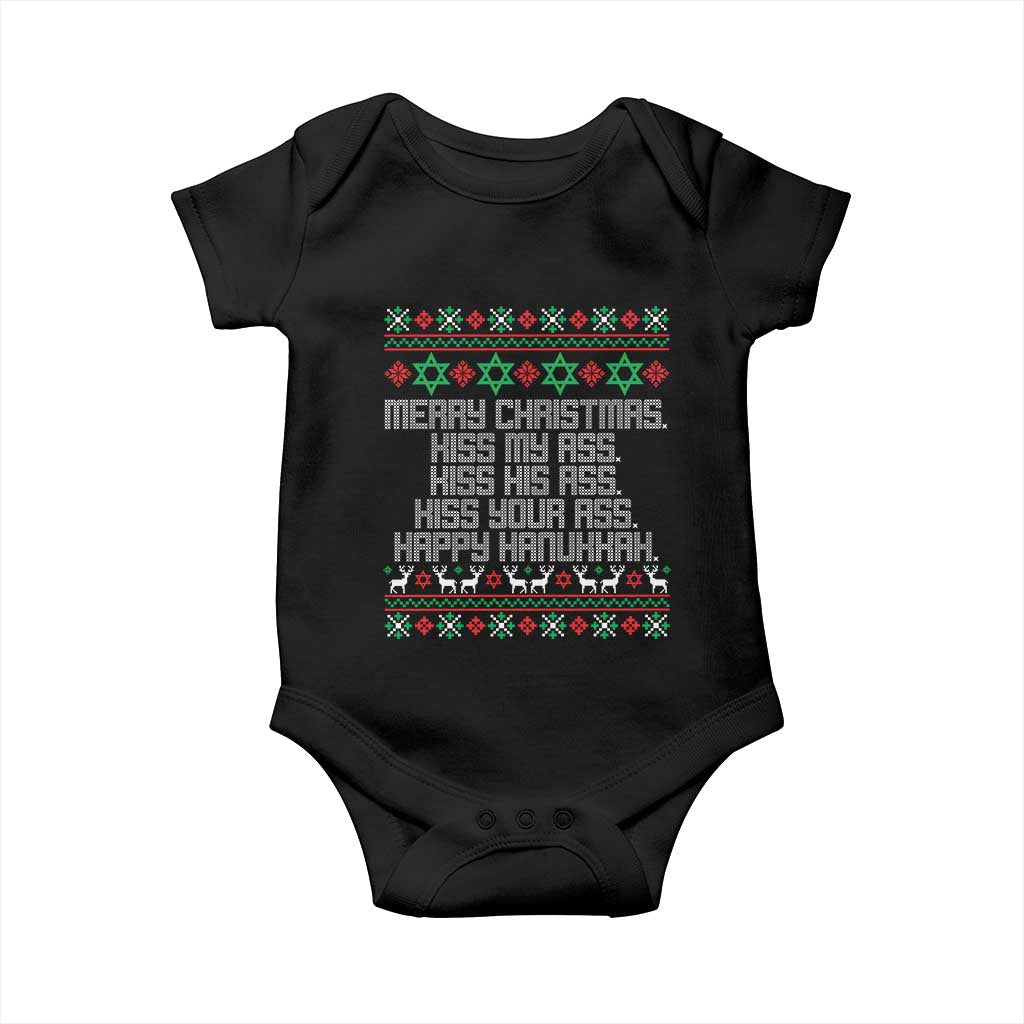 Merry Christmas Kiss My Ass Happy Hanukkah Baby Onesie TS10 Black Print Your Wear