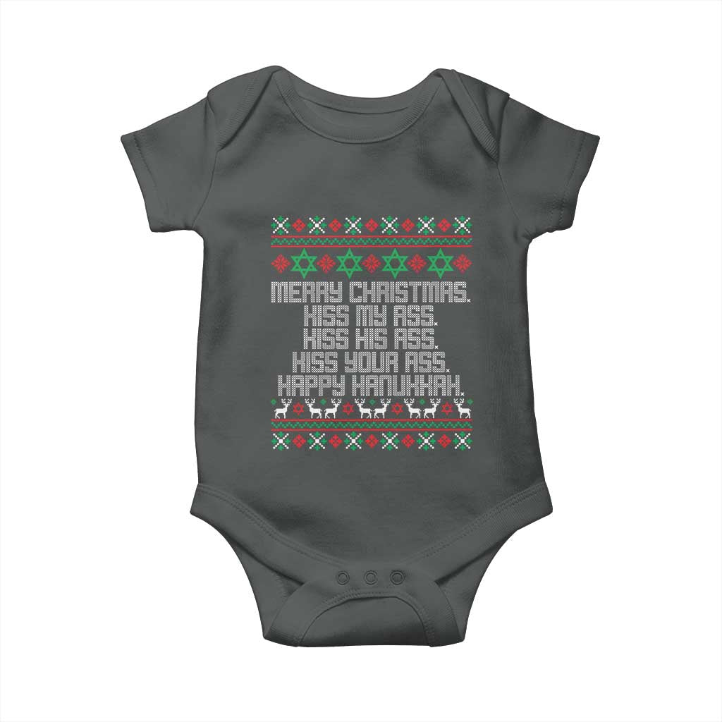 Merry Christmas Kiss My Ass Happy Hanukkah Baby Onesie TS10 Dark Heather Print Your Wear