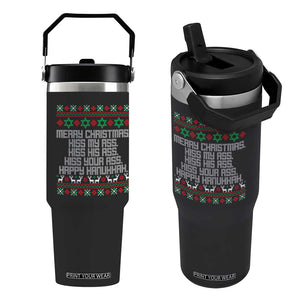 Merry Christmas Kiss My Ass Happy Hanukkah Flip Straw Tumbler TS10 One Size: 30 oz Black Print Your Wear