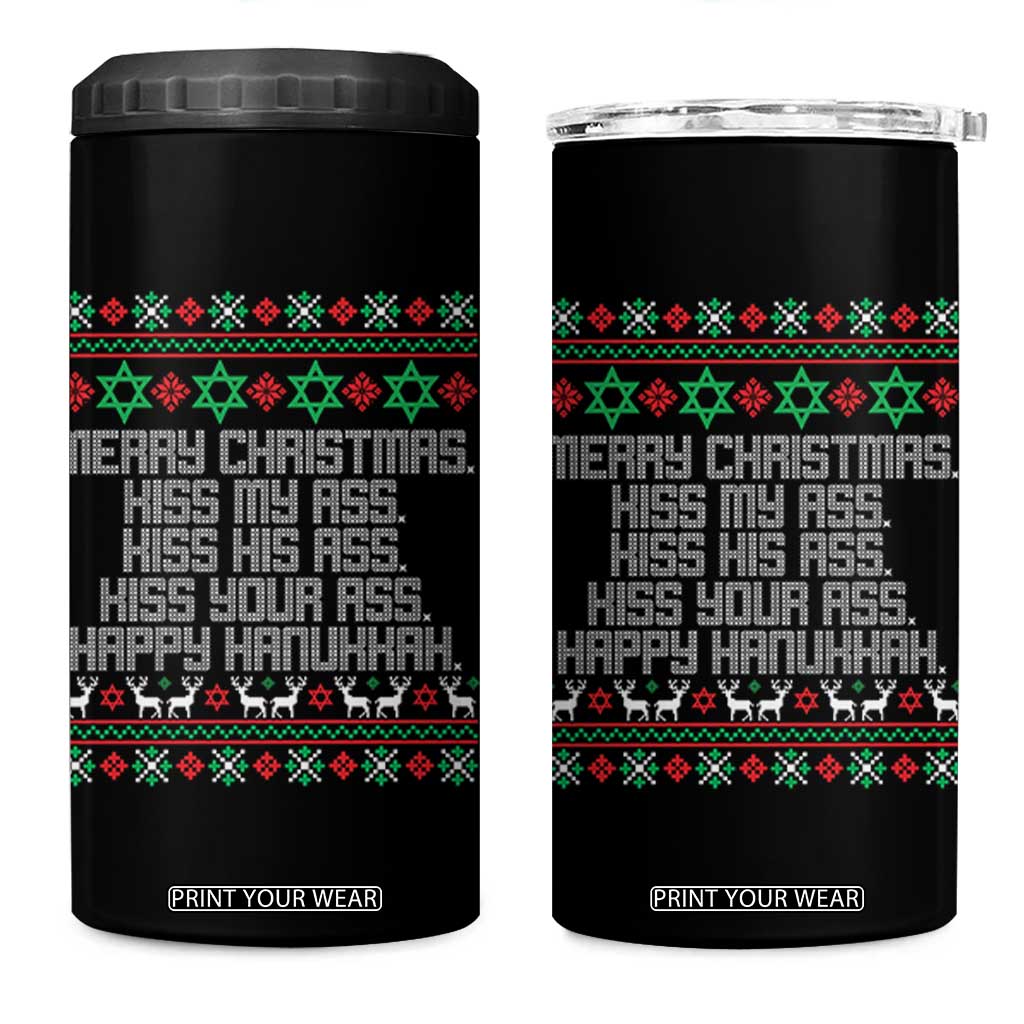 Merry Christmas Kiss My Ass Happy Hanukkah 4 in 1 Can Cooler Tumbler TS10 One Size: 16 oz Black Print Your Wear