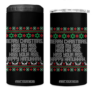 Merry Christmas Kiss My Ass Happy Hanukkah 4 in 1 Can Cooler Tumbler TS10 One Size: 16 oz Black Print Your Wear