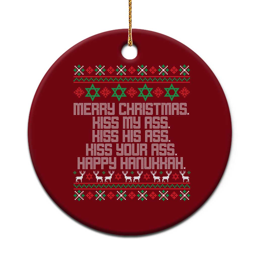 Merry Christmas Kiss My Ass Happy Hanukkah Ceramic Ornament TS10 1pc Red Print Your Wear