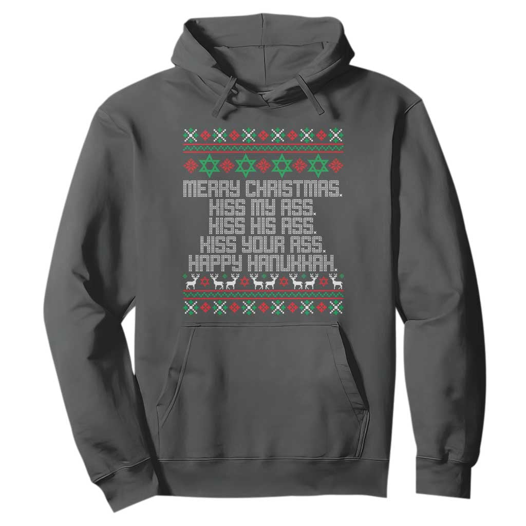 Merry Christmas Kiss My Ass Happy Hanukkah Hoodie TS10 Dark Heather Print Your Wear