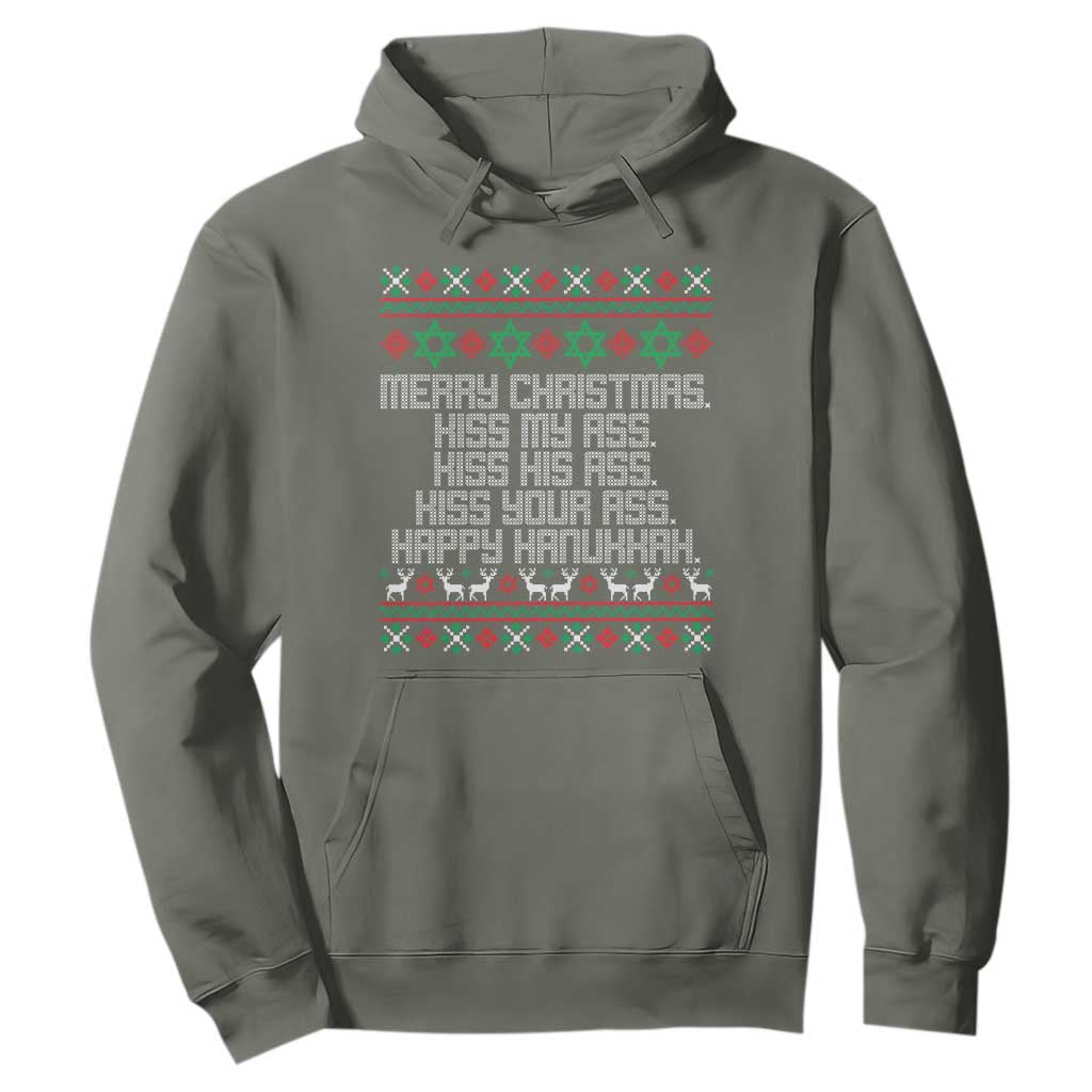 Merry Christmas Kiss My Ass Happy Hanukkah Hoodie TS10 Military Green Print Your Wear